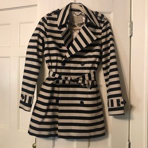 Banana Republic Black and Tan striped trench coat